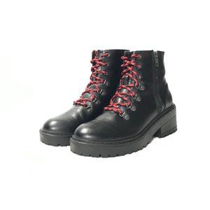 Skechers Womens 7.5 Chunky 2.5" Heel Memory Foam Black Leather Goth Boots